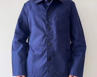 Chaqueta de trabajo HBT de los años 70, ropa de trabajo francesa vintage, abrigo de trabajo de sarga de algodón con espiga sanforizada, de stock remanente, Bleu de Travail, talla L