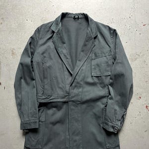 50s shop coat, vintage French workwear, 1950s German Sanfor double breasted overdyed dark gray painter coat, work jacket, size S