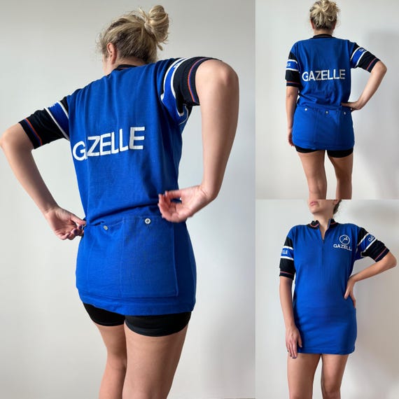 Maillot Cycliste Vintage Peugeot Cycles – Bleu – Taille L – Années 70 – Acrylique