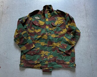 80s Vintage Belgian Army Jigsaw Camo Airborne Paratrooper Smock Jacket With Patches XXL, 2XL