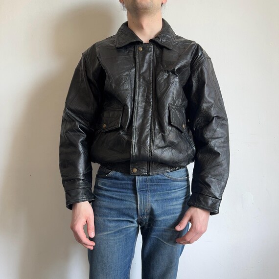 90s Vintage A-2 Style ,bomber Patchwork Black Genuine Leather