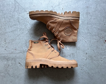 vintage Palladium Stiefel, Pallabrouse Pampa Hi braune Canvas Sneakers Schuhe Frankreich