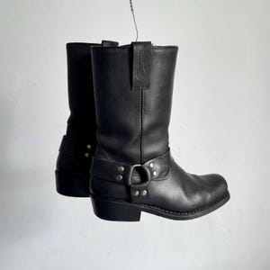 90s vintage Kochmann harness motorcycle boots square soft toe leather black biker Spain boots, size EU 43 lot