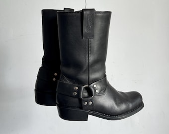 Vintage 1990s Womens Biker Boots // Black Leather Dual Zip
