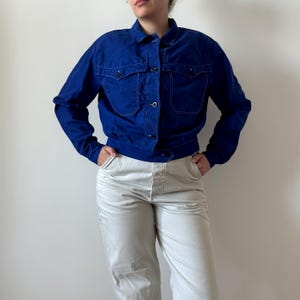 70s vintage euro cyclist work jacket style French workwear sanfor blue short chore women’s jacket size fits like M lot