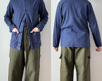 Chaqueta de trabajo vintage alemana HBT de sarga de espiga de algodón desgastado azul descolorido, estilo francés, Sanfor Work Bleu de Travail, talla M, lote
