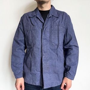 vintage work jacket, French workwear, Swiss sanforized salt & pepper blue chore coat, Bleu de Travail, size L