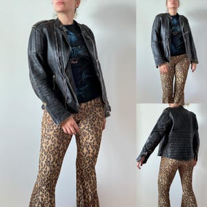 60s 70s vintage soft black leather distressed faded motorcycle biker punk grunge rocker jacket made France lot