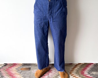 80s Vintage German Cinch Buckle Back HBT Work Pants, French