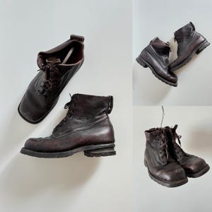 70s vintage Swedish army distressed leather patina brown boots 1970s military M59 square toe avant garde chunky combat shoes lot