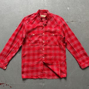 lot circa 40s 50s vintage French round collar red checked 2 front pocket grandfather gentleman classic dad work shirt workwear size marked 1