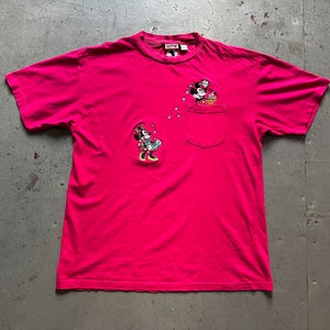 Mickey Mouse t-shirt, vintage 90s Walt Disney embroidery pink pocket tee, size L, XL