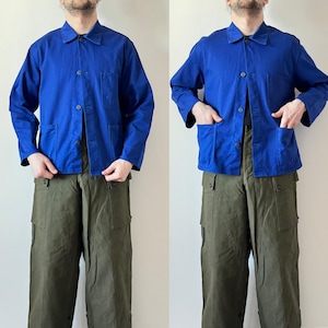 vintage German blue cotton French workwear sanfor bleu de travail chore work jacket size EU 48 ,S ,lot