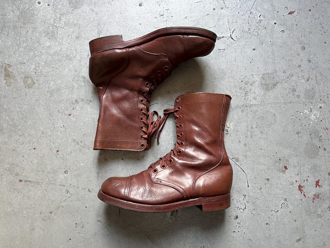 Us Ww2 Boot Raps Vintage 40s 50s Dutch WW2 US Army Brown Leather Jump Combat Boots Size ...