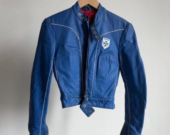 70s vintage Harro Combi leather blue motorcycle biker punk rocker women&#39;s jacket made in Germany size marked EU 40 lot