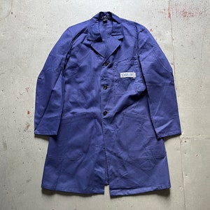 vintage shop coat, French workwear, German Sanfor Schoeller patch dark blue work jacket, size EU 52, L