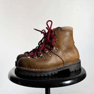 Gro-nell hiking boots, vintage 70s Italian brown leather alpine trekking boots, mountaineering boots, made in Italy, EU 39, US M 6.5, W 8