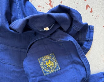 60s 70s Vintage Greiff German HBT Blue Herringbone Twill Cotton