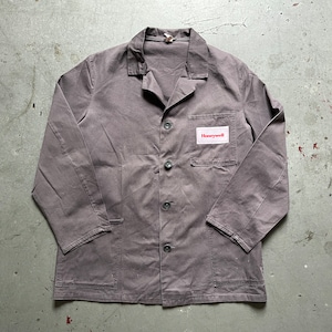 vintage shop coat, French workwear, German Sanfor Honeywell patch gray work jacket, size EU 50, M / L