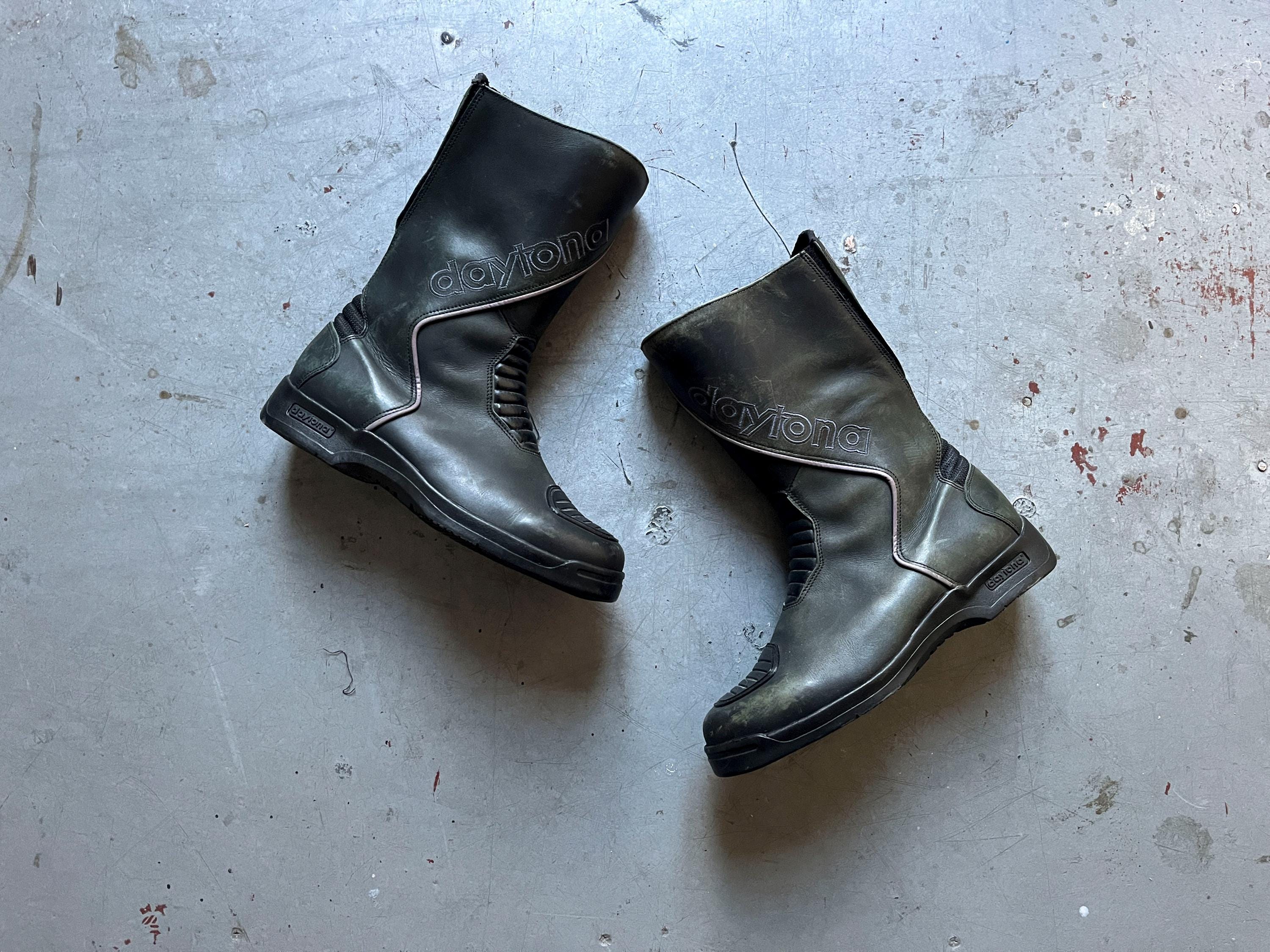 1970s Hondaline Leather Red Blue Black Motorcycle Boots Motocross Mens 7 7.5 VTG Hondaline Motocross Boots — Six Mile Industries Trials Parts main image 2
