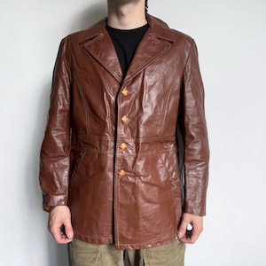Manteau en cuir des années 70, veste blazer en cuir marron vintage, manteau de carte de proxénète de bétail, style Donnie Brasco, taille 44 R, pour M
