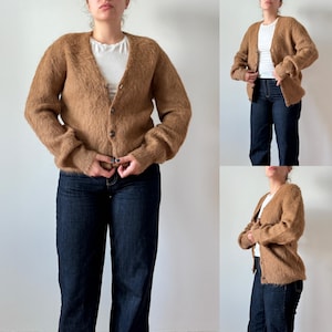 50s 60s vintage Mohair wool beige long fuzzy Sweden cardigan Kurt Cobain fits like M lot