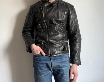 80s vintage Euro England distressed faded black genuine leather patina racing biker motorcycle motocross punk rocker jacket size EU 40 lot
