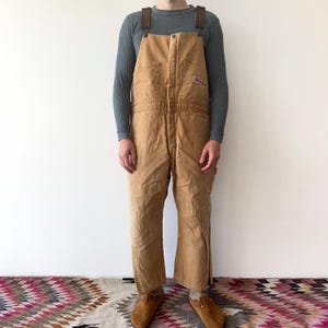 insulated bib overalls, vintage 90s Liberty brown canvas red insulated dungarees, winter work pants, size XL Short
