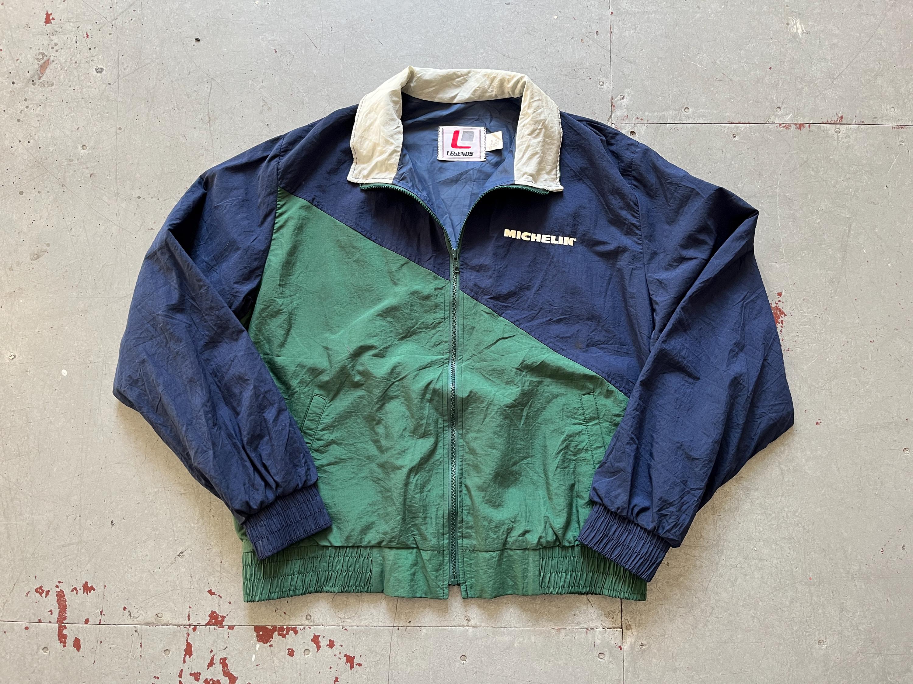 Michelin Racing Jacket, Vintage 90s Legends Navy Blue Green Nylon
