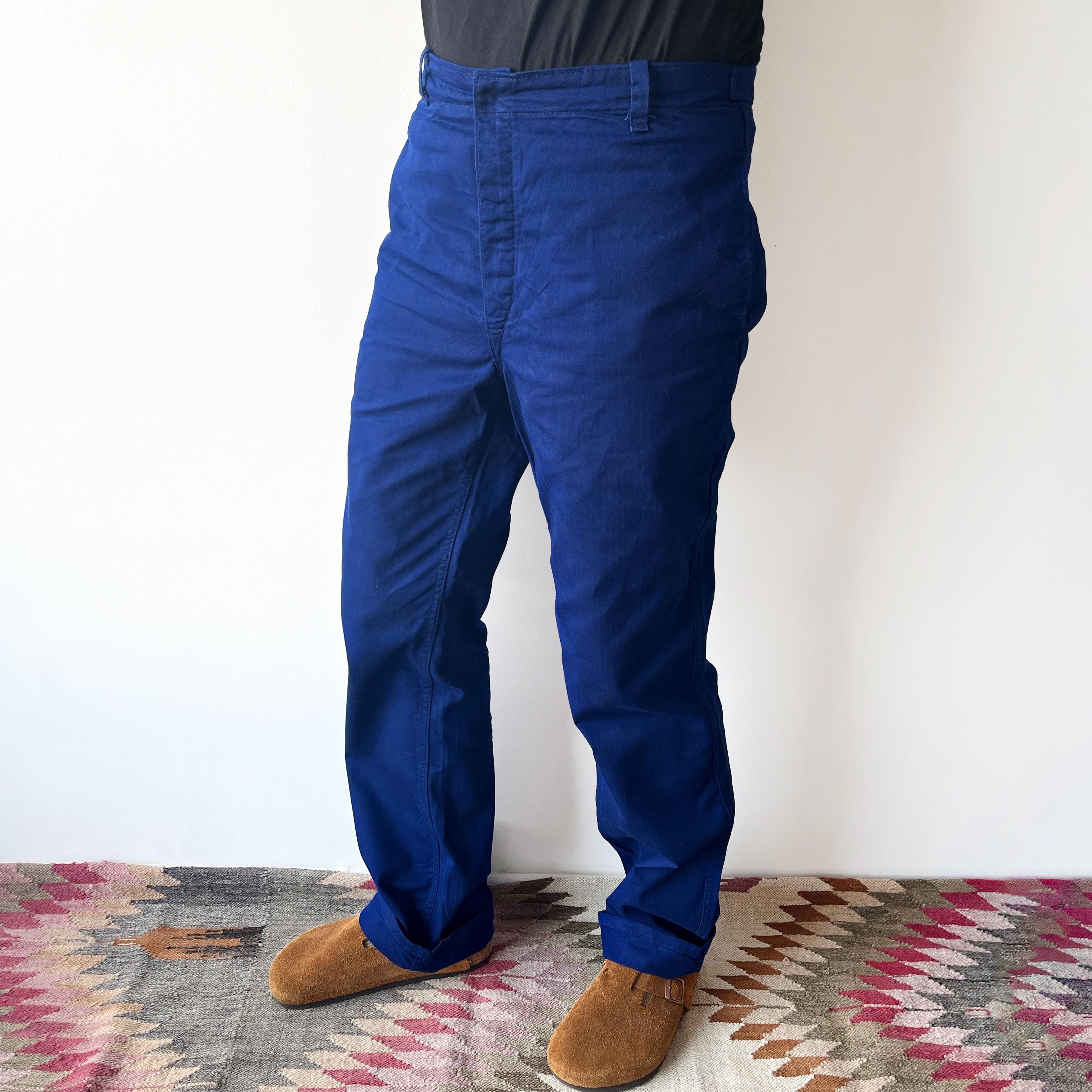 80s Vintage German Cinch Buckle Back HBT Work Pants, French