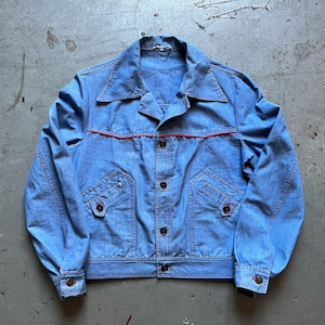 french trucker work jacket, vintage 70s French workwear, Atlantex short light blue western jacket, made in France, size 44, S
