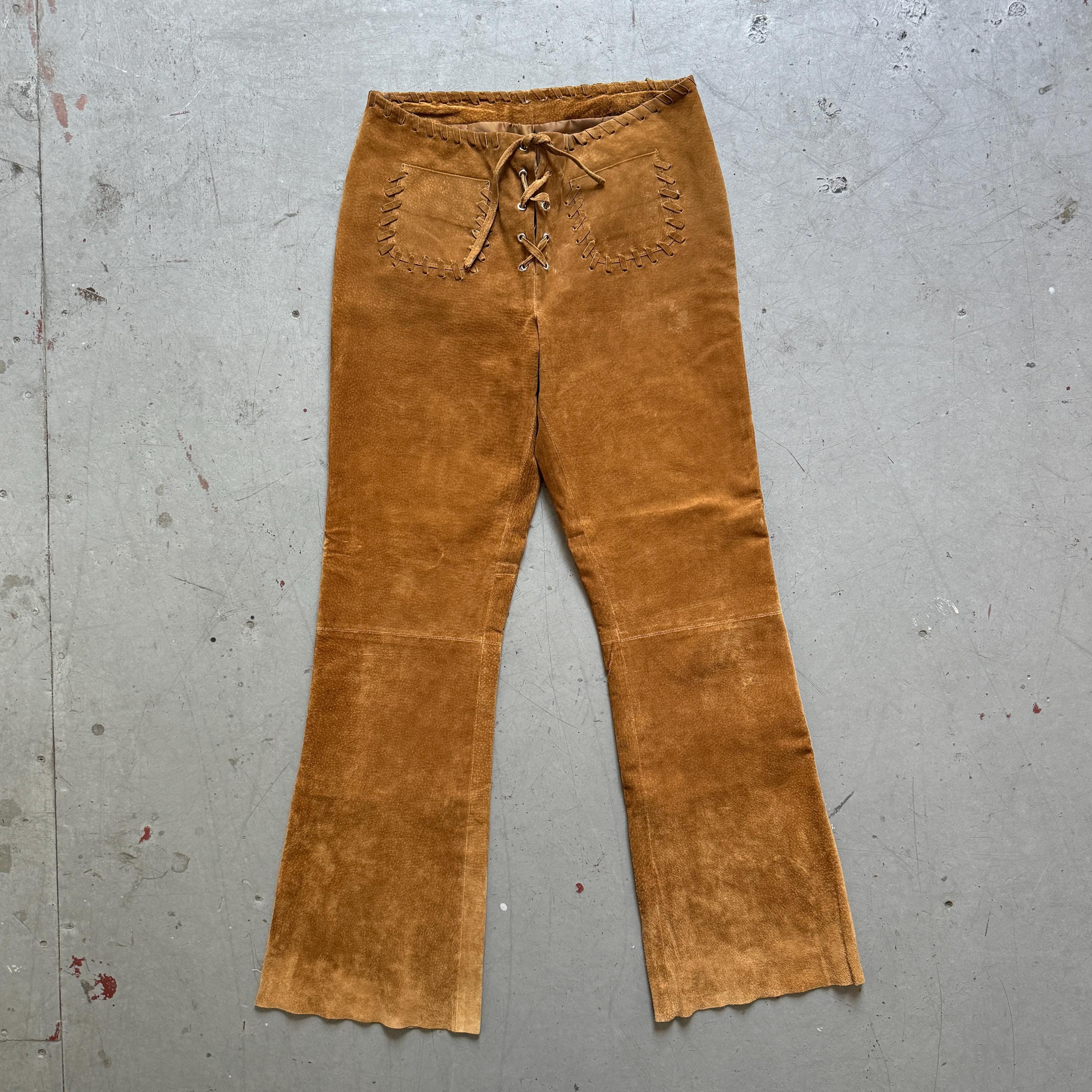 パンツ 1990s yessica pig suede pants vintage Vintage Loro Piana Suede Leather Camel Size 44 / 8 High