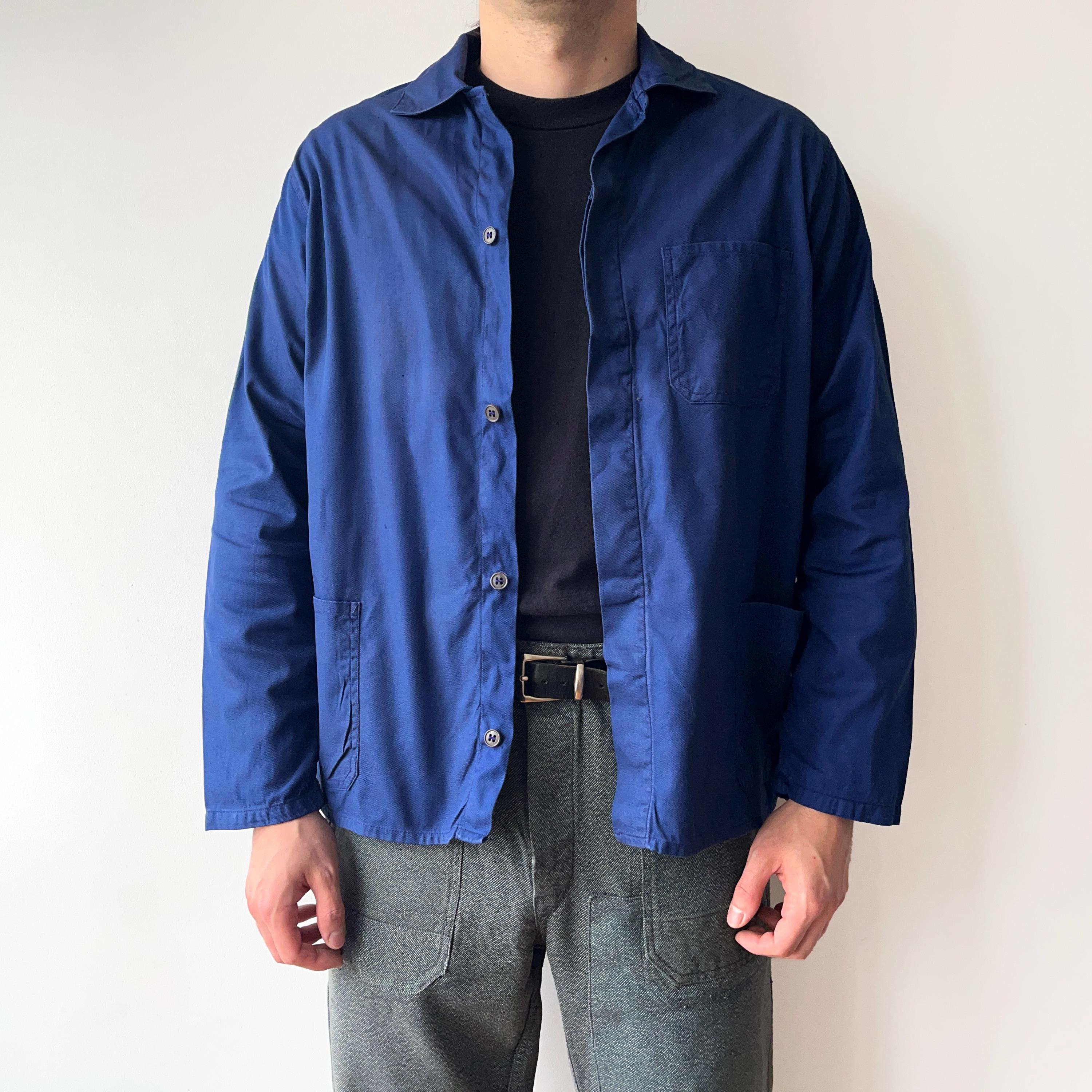 Veste de travail française en moleskine bleue des années 40-50
