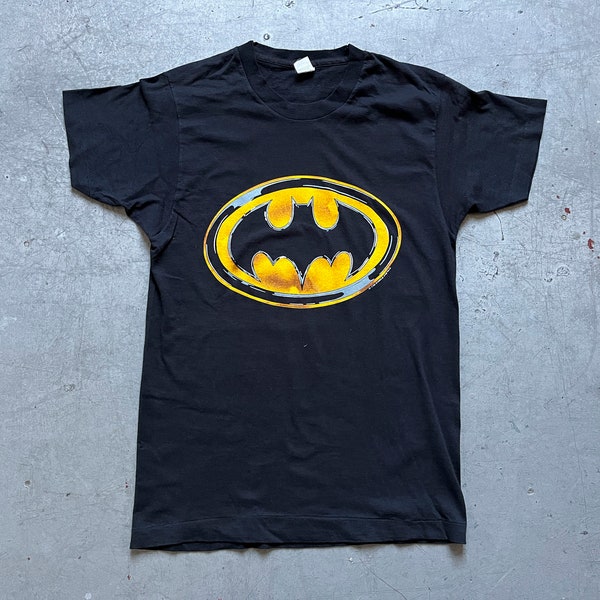 Taille L | Années 80 vintage 1989 DC Comics Batman Dark Knight Logo FOTL T-shirt à point unique