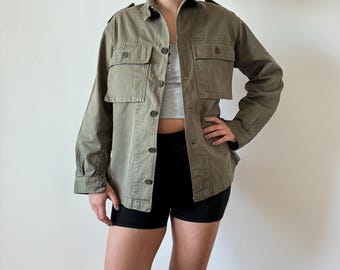 70s vintage royal Dutch army military HBT herringbone twill olive green utility combat button shirt lot