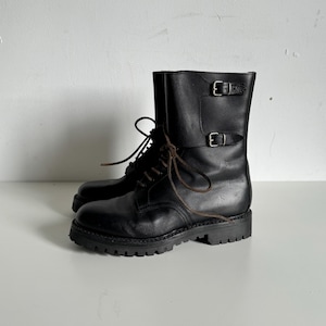 Italian army vintage  boots black leather buckle combat ranger punk rocker alt avant garde shoes Italy Davos military size EU 42 US 9 lot