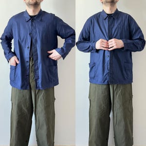 vintage euro French blue cotton workwear sanfor work jacket bleu de travail blazer jacket fits like M ,lot