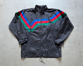 90er Jahre Vintage Adidas Colorblock 3 Streifen Packable Windbreaker Track Sport Nylon Regenjacke Größe M, L