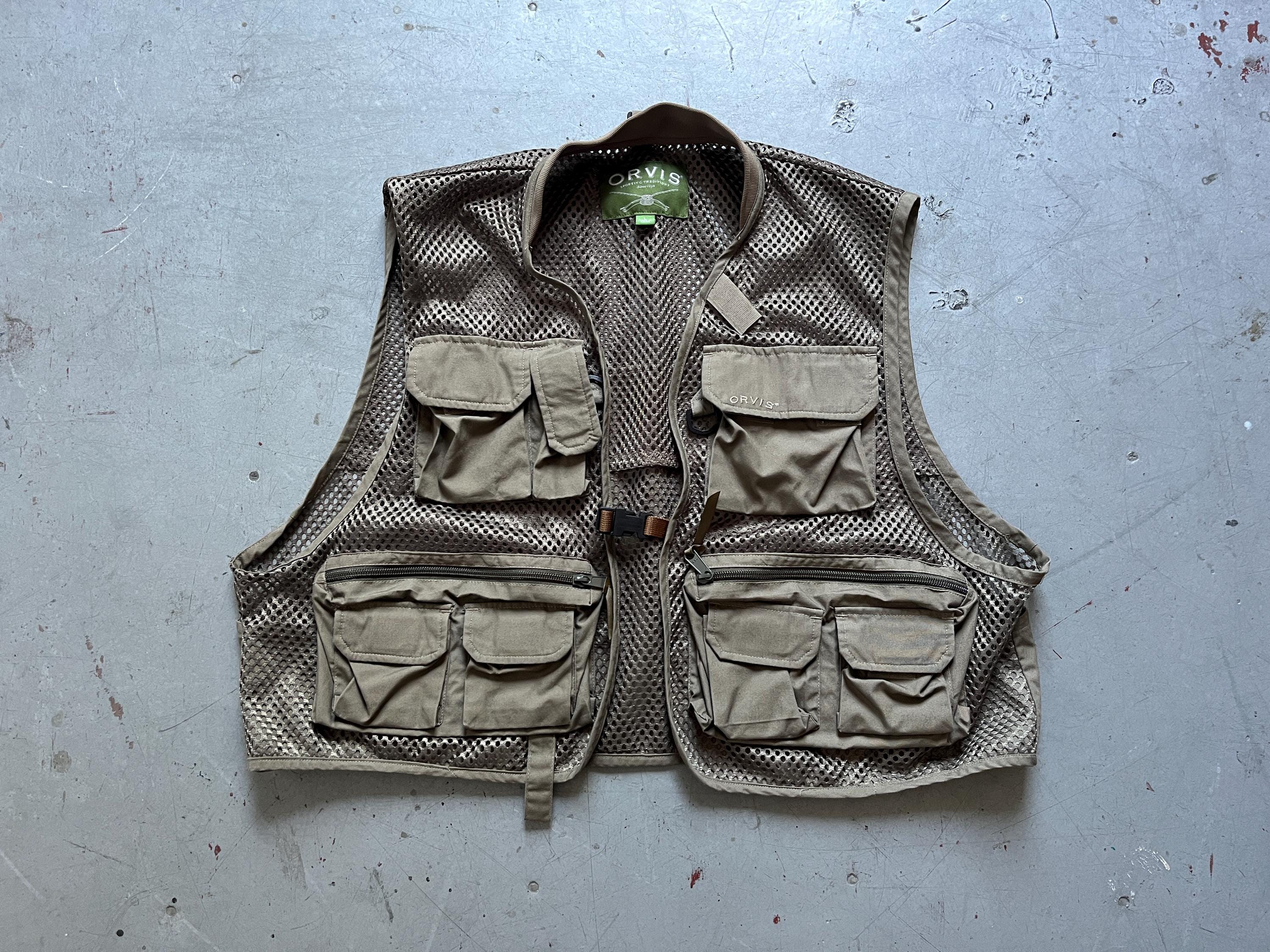 Gilet De Pêche Vintage Orvis Homme Beige, Grandes Poches, Parfait Pour La Pêche à La Mouche Et La Chasse