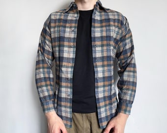 Chemise boutonnée Pendleton, chemise boutonnée à carreaux en laine marron vintage, fabriquée aux États-Unis