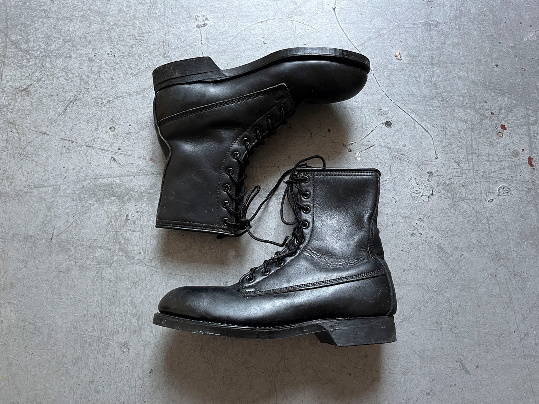 70s Vintage 1979 US Army Military Addison Shoe Combat Black Leather ...