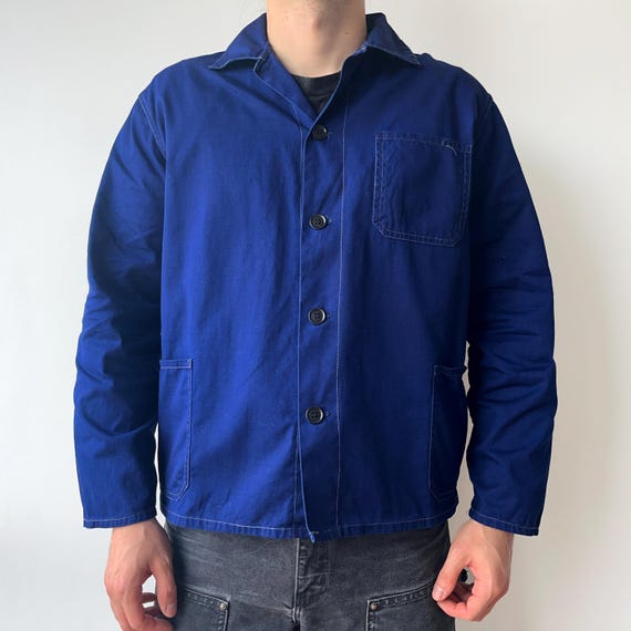 70s Faded Blue Work Jacket, Vintage French Workwear Style, Chinese