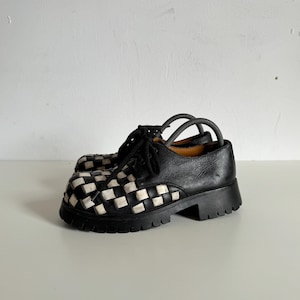 Y2K 2000s vintage London Ranger black leather steel checkered mesh pattern punk gothic rock alt shoes size womens EU 38 lot