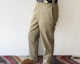 90s Carhartt master pant, vintage 1990s workwear beige tan poly cotton twill work pants trousers, W 34 x L 32