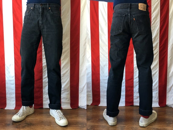 Size 34 | 90s Vintage Levis 615 Orange Tab Washed Faded Black Worn Denim Jeans Pants Trousers