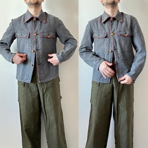 50s 60s vintage Swiss fire fighter uniform 1950s ,1960s gray salt and paper cotton jacket fits M lot