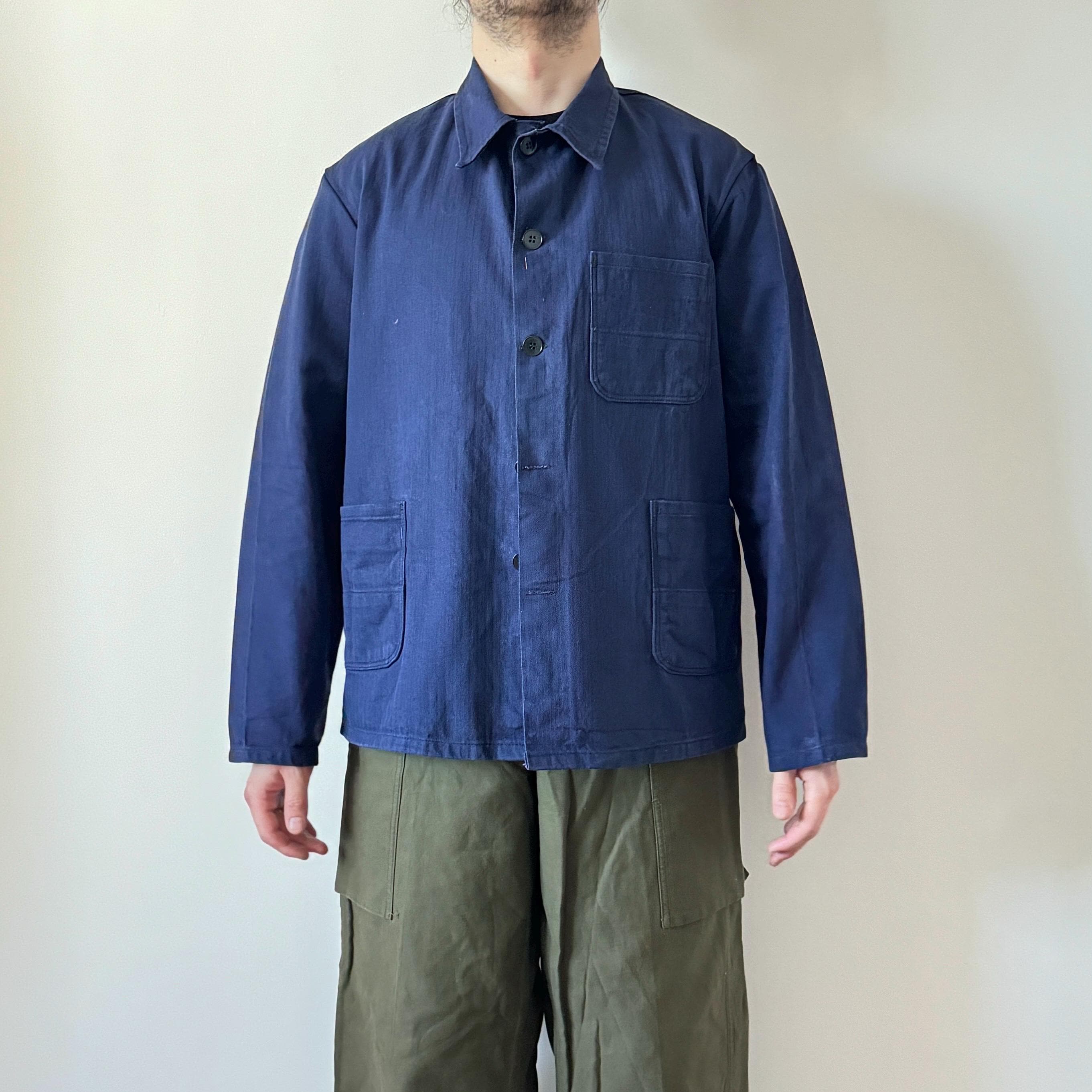 60s 70s Vintage German HBT Faded Blue Herringbone Twill Cotton