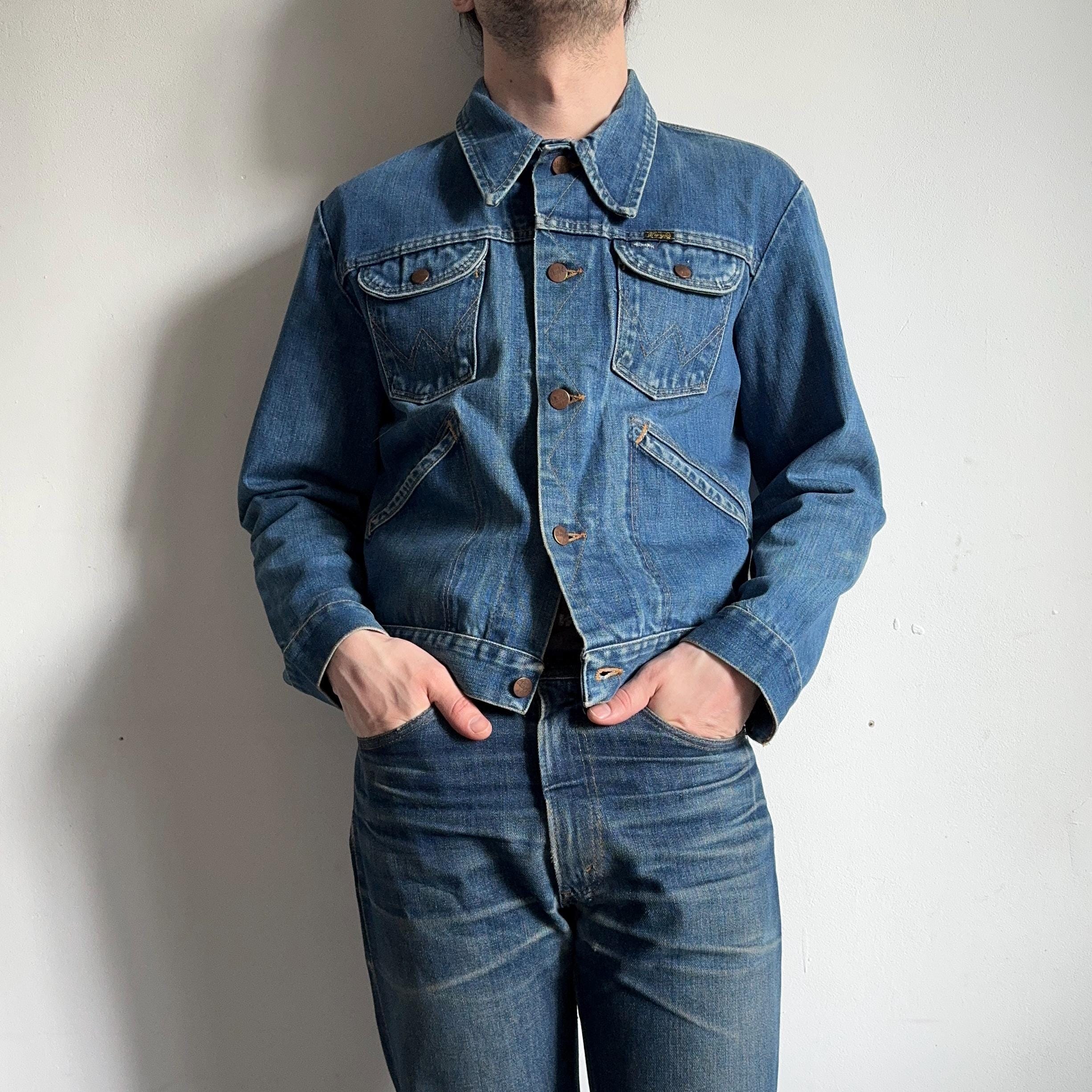 70s Wrangler 126MJ Vintage Trucker Worn Faded Blue Denim