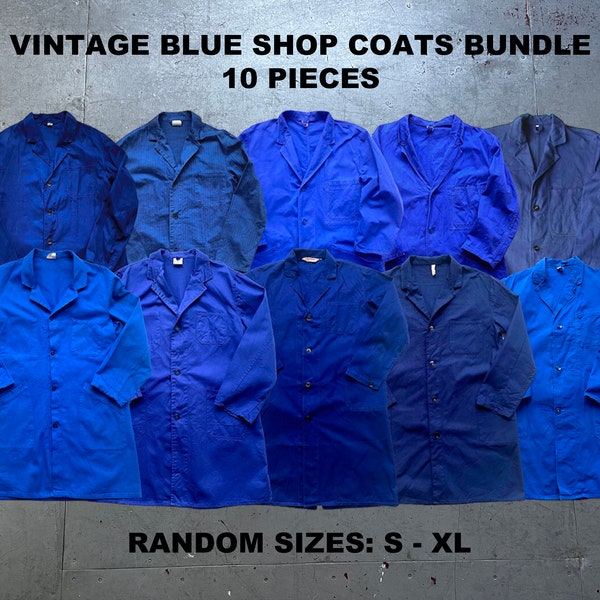 70s 80s Vintage Sanfor Bleu de Travail French Workwear German Blue Work Shop Chore Coat Jacket Wholesale Bundle x 10 Pieces Different Sizes