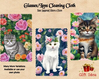 Floral Cats Lens Cloth: Microfibre Glasses Cleaner (10cm x 15cm)